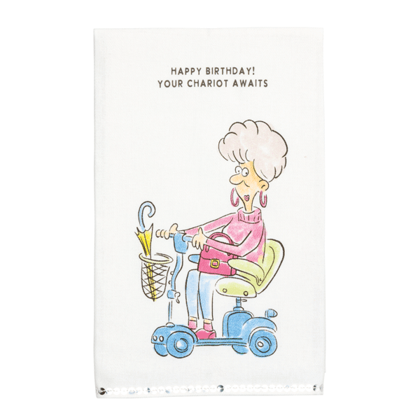Sequined birthday towel with a scooter design