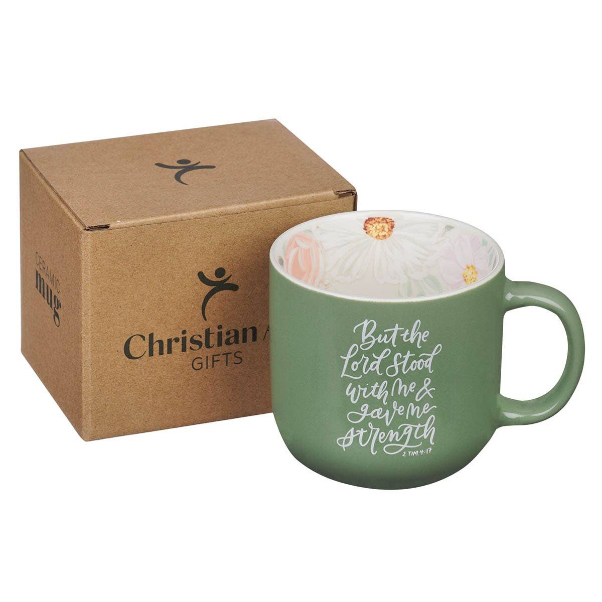 Green scripture mug printed with 1 Timothy 4:17