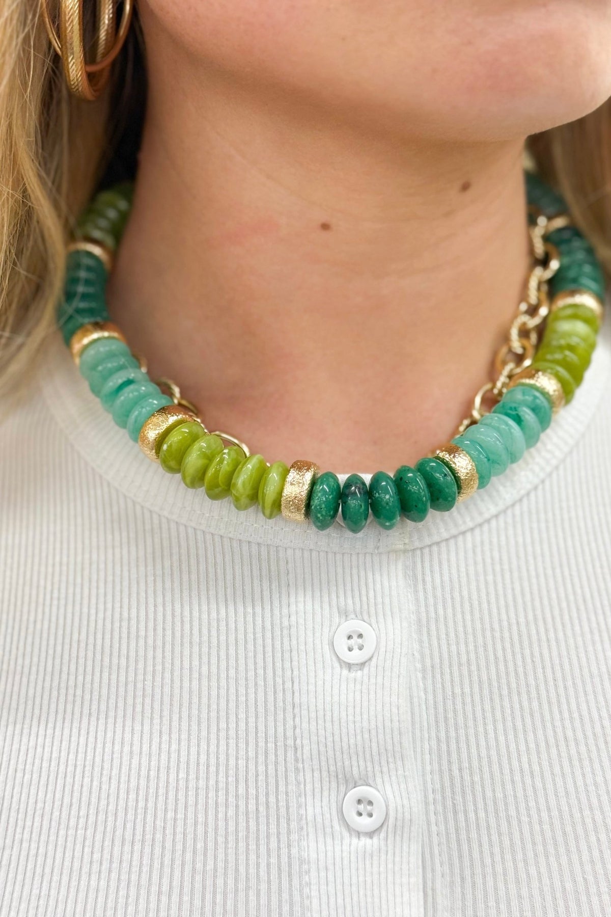 Olive and gold beaded strand necklace