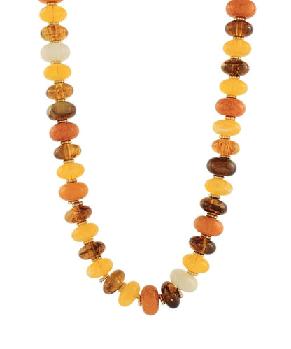 Flat multicolor bead necklace in a short strand