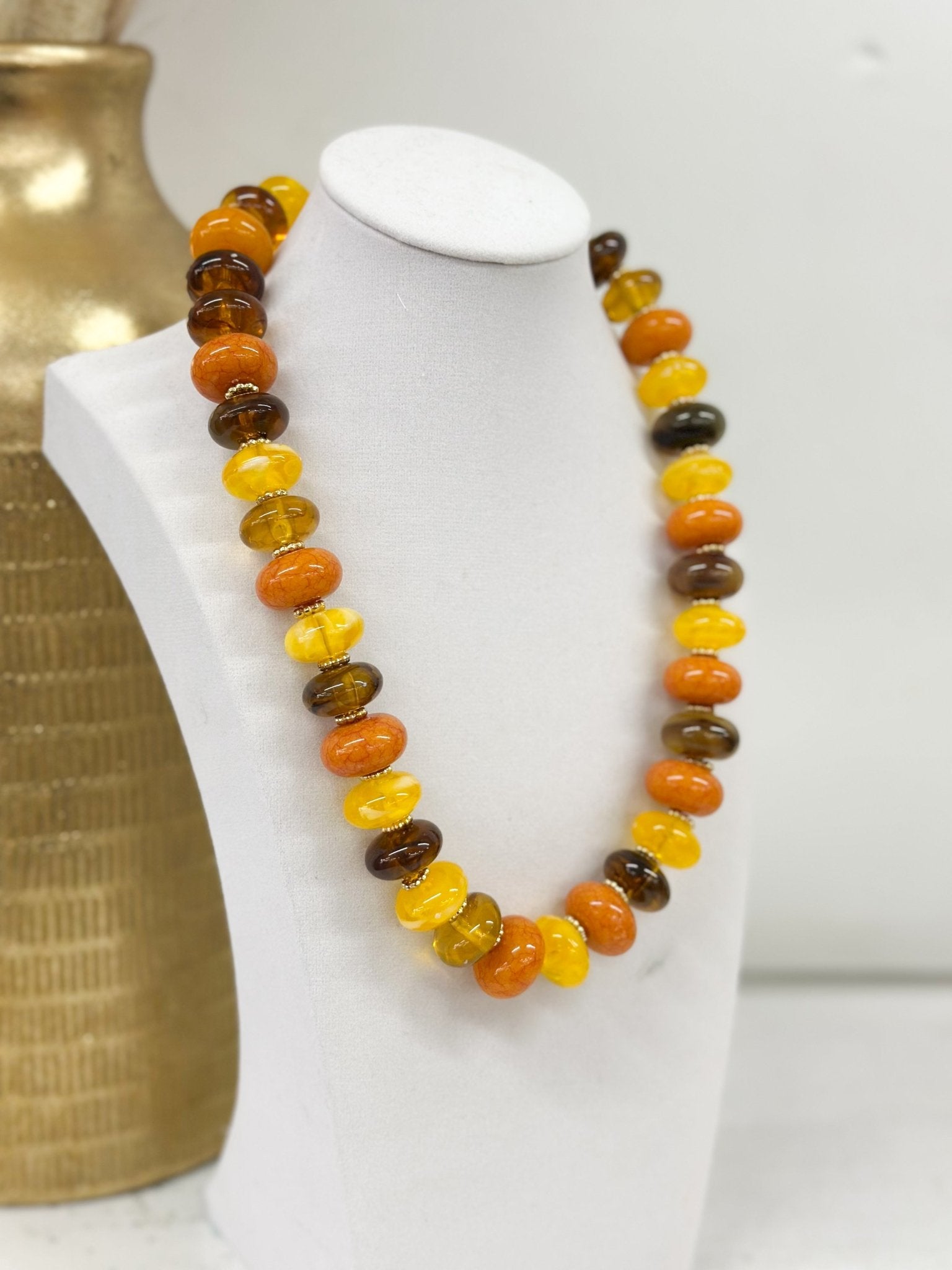 Multicolor flat bead strand necklace