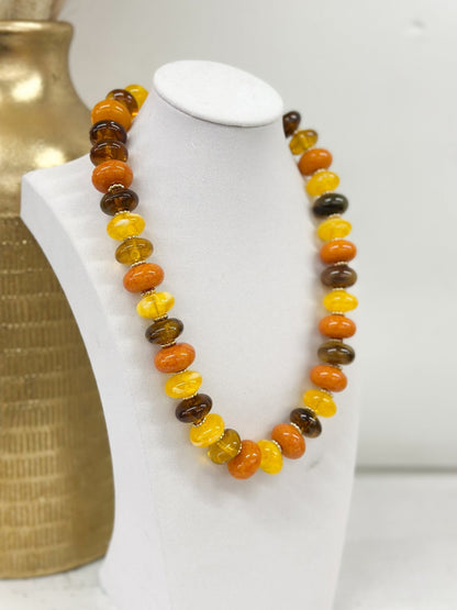 Multicolor flat bead strand necklace