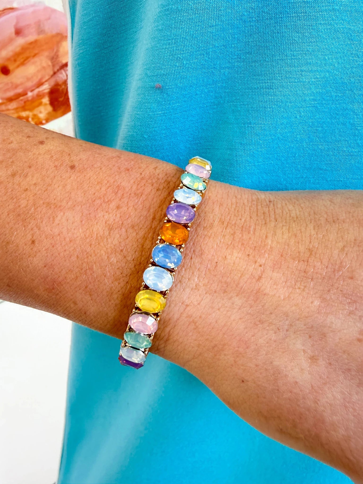 Bracelet set with oval stones in mixed colors