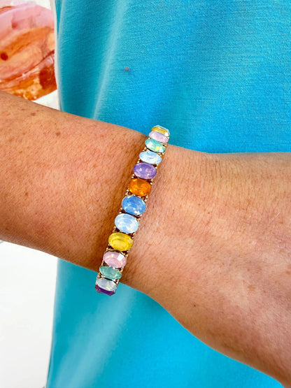 Bracelet set with oval stones in mixed colors