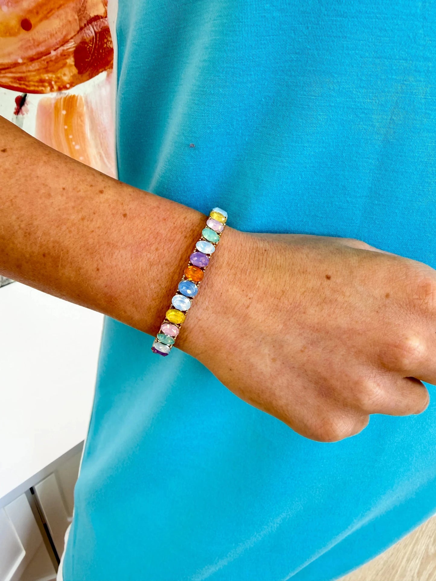 Multicolor oval stone bracelet
