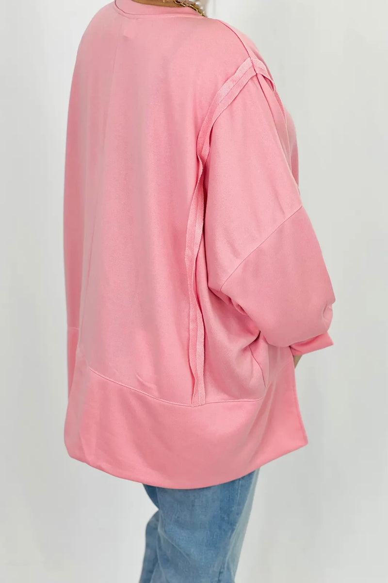 Pink Oversized Side Slit Sweater