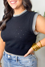 Black and White Embroidered Sleeveless Top