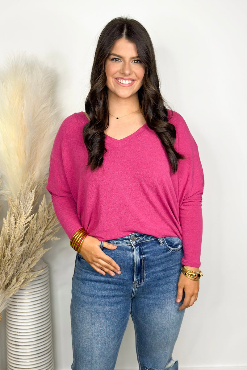 Raspberry V-Neck Dolman Top