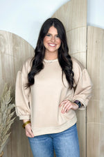 Taupe Soft Banded Detail Top