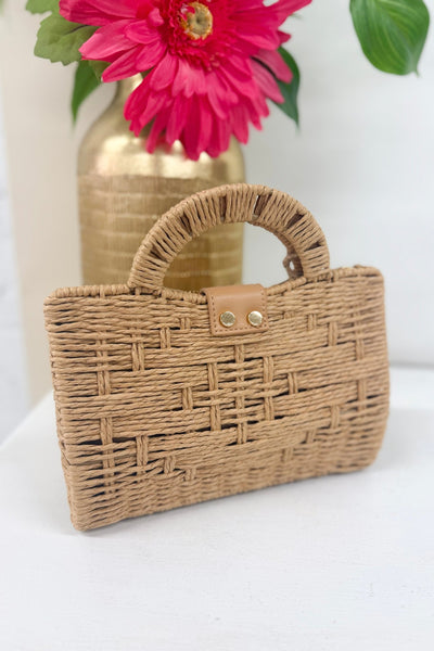 Natural Woven Straw Structure Top Handle Bag - Lavish BoutiqueAccessories