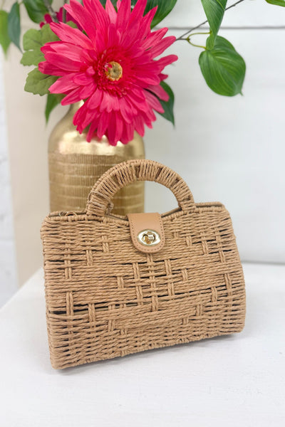 Natural Woven Straw Structure Top Handle Bag - Lavish BoutiqueAccessories