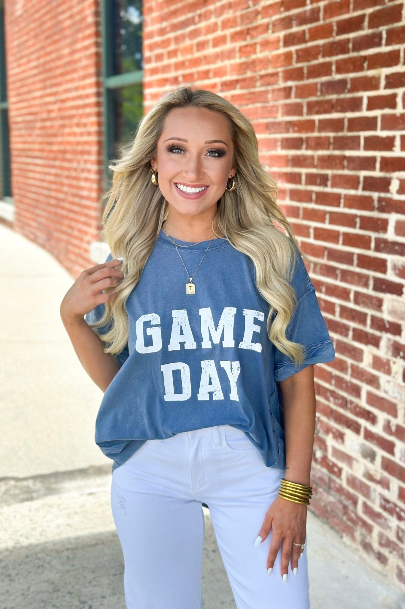 Navy Game Day Graphic Top - Lavish Boutique Tops