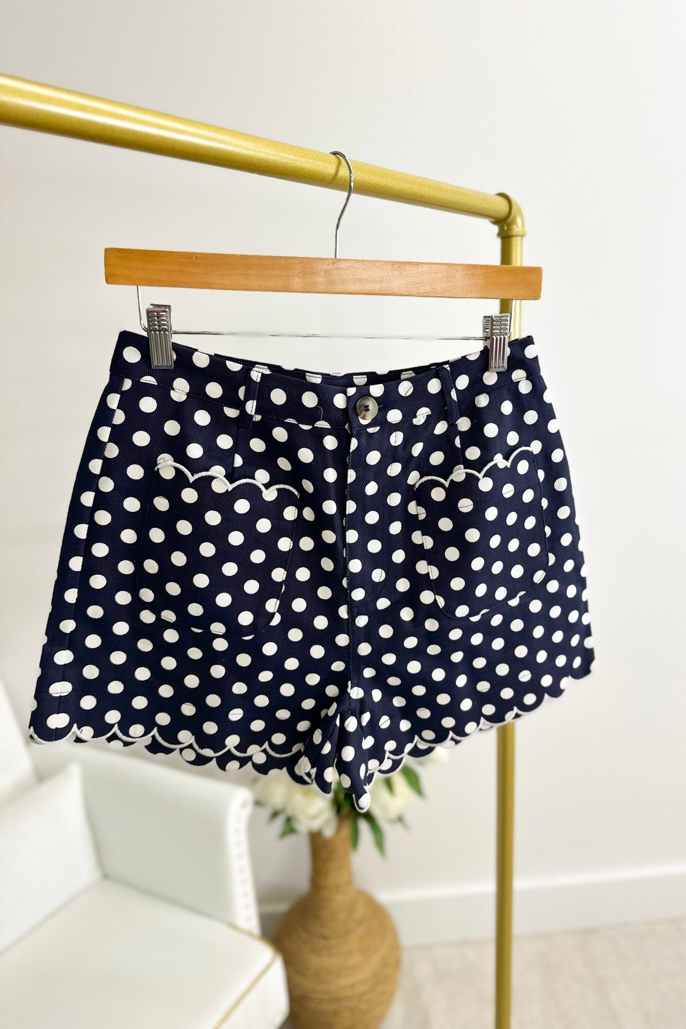 Navy Polka Dot Scallop Shorts - Lavish BoutiqueBottoms