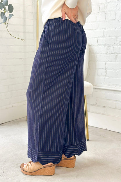 Navy Scalloped Hem Wide Leg Pants - Lavish Boutique Bottoms