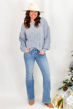 Denim Mixed Knit Pattern Sweater