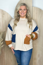 Taupe and Rust Color Block Long Sleeve Top