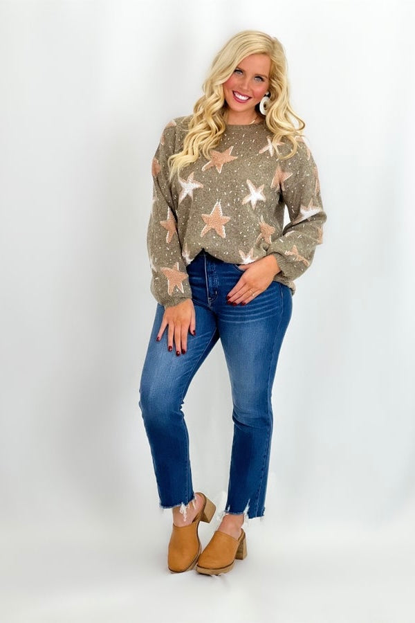 Mocha Textured Star Pattern Sweater