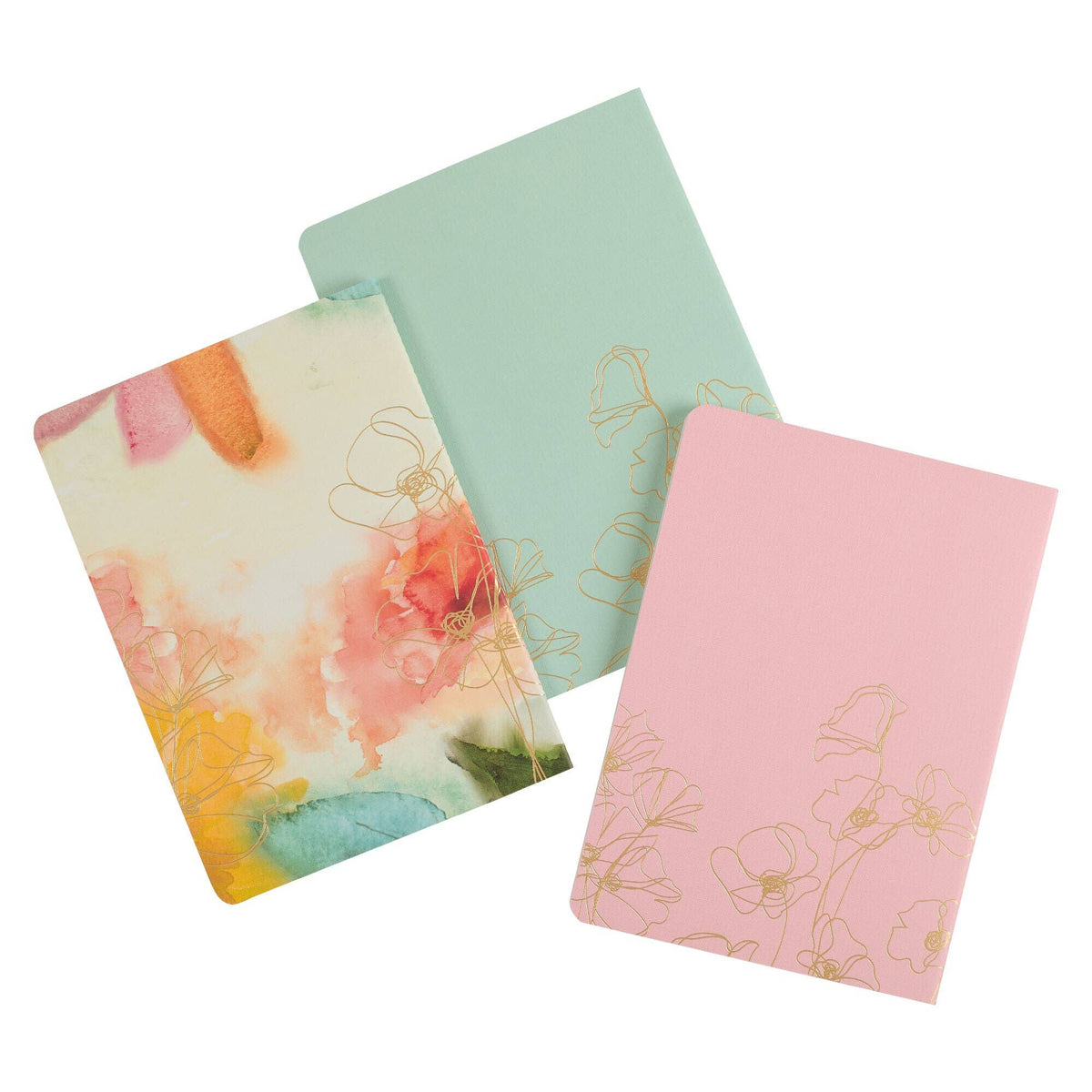 White, blue and pink scripture notebooks sold as a set of three