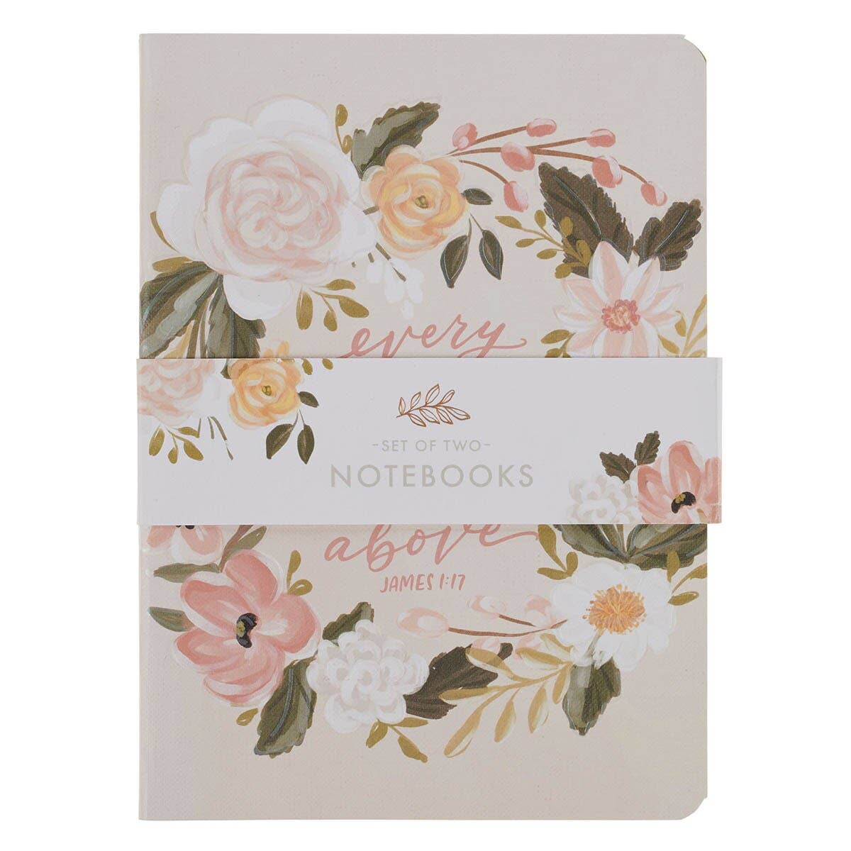 Set of two medium notebooks in cream with a green floral cover design