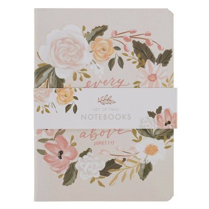 Set of two medium notebooks in cream with a green floral cover design