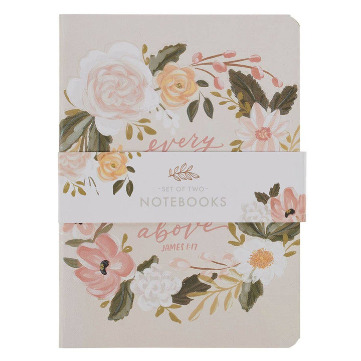 Set of two medium notebooks in cream with a green floral cover design