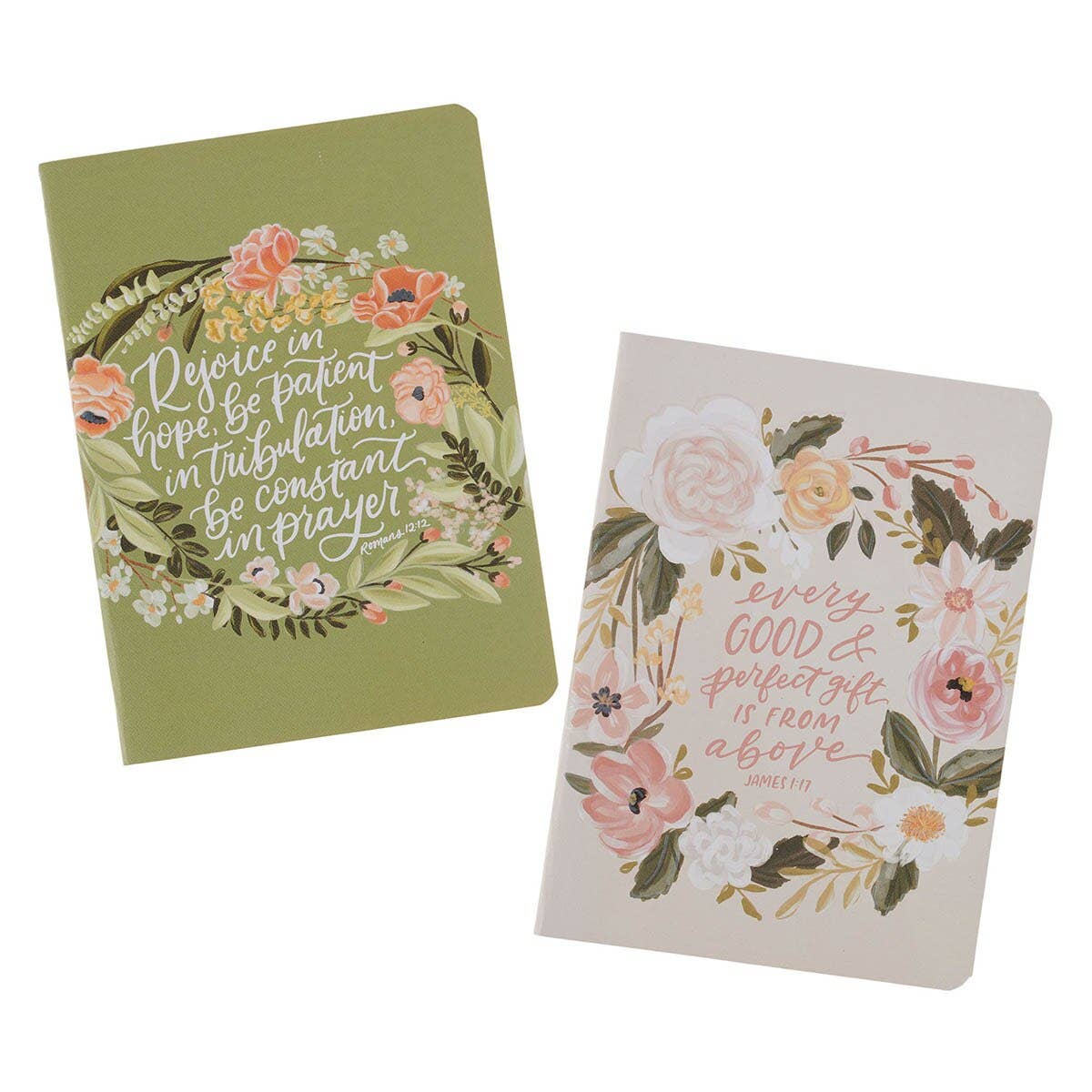 Two-piece notebook set with cream covers and green floral artwork
