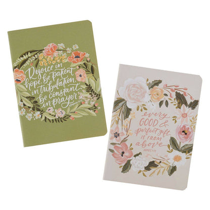 Two-piece notebook set with cream covers and green floral artwork