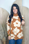 Toffee and Ivory Floral Mock Neck Sweater