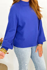 Royal Blue Mock Neck Solid Textured Knit Top