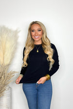 Black Long Sleeve Basic Rib Knit Top