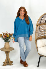 Washed Teal French Terry Pullover Top