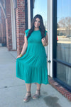 Emerald Smocked Tiered Midi Dress