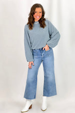 HF25C356 Light Blue Ribbed Banded LS Top