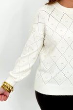 Ivory Pearl Detail Long Sleeve Sweater