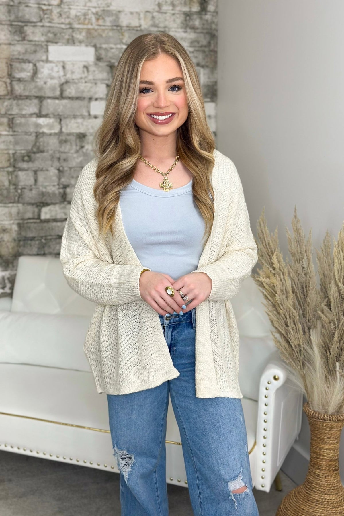 Eesome Open Front Cardigan in Oatmeal