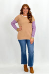 Taupe Waffle Knit Contrast Top