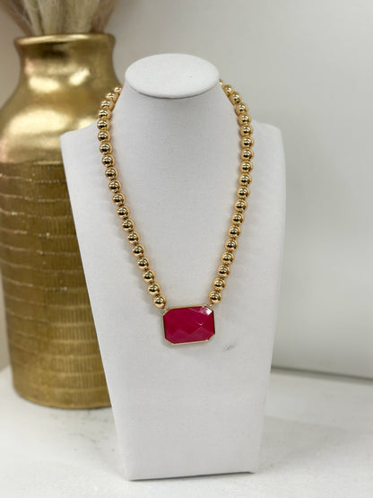 Octagon stone and bead necklace on a single strand