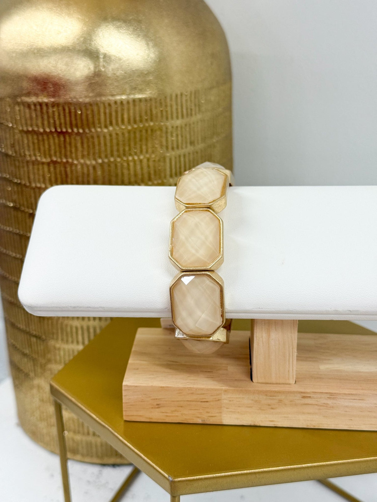 Octagon stone bracelet in a soft cream tone