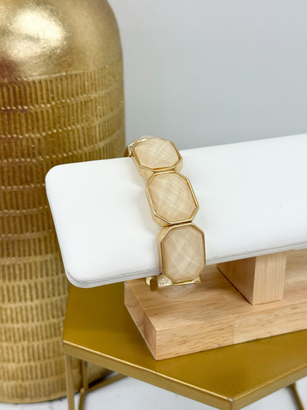 Cream stone bracelet with geometric octagon links