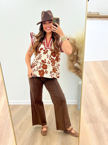 Oddi Floral Print Short Sleeve Blouse Top - Lavish Boutique01-TOPS
