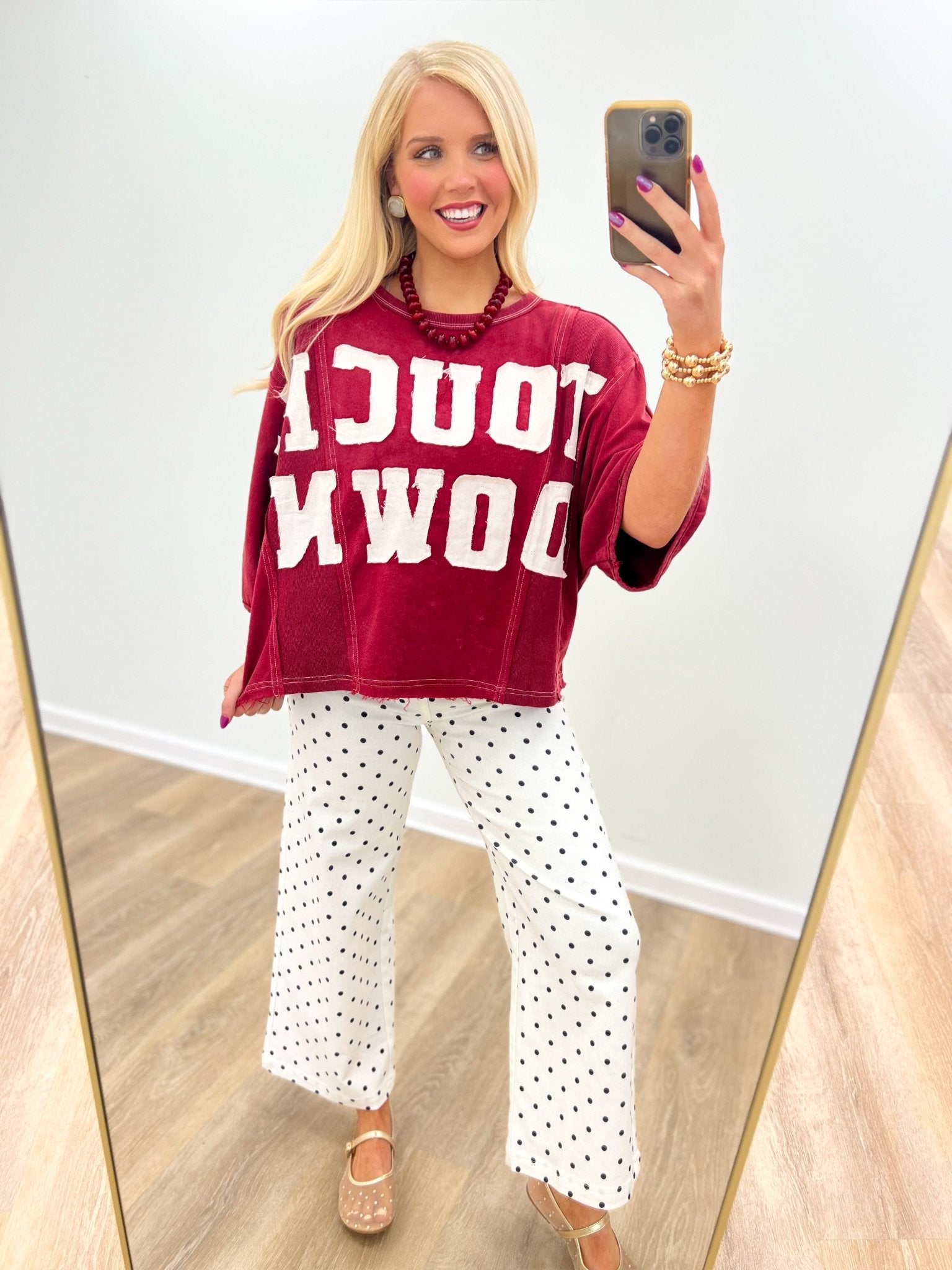 Slouchy short sleeve sweatshirt with printed lettering