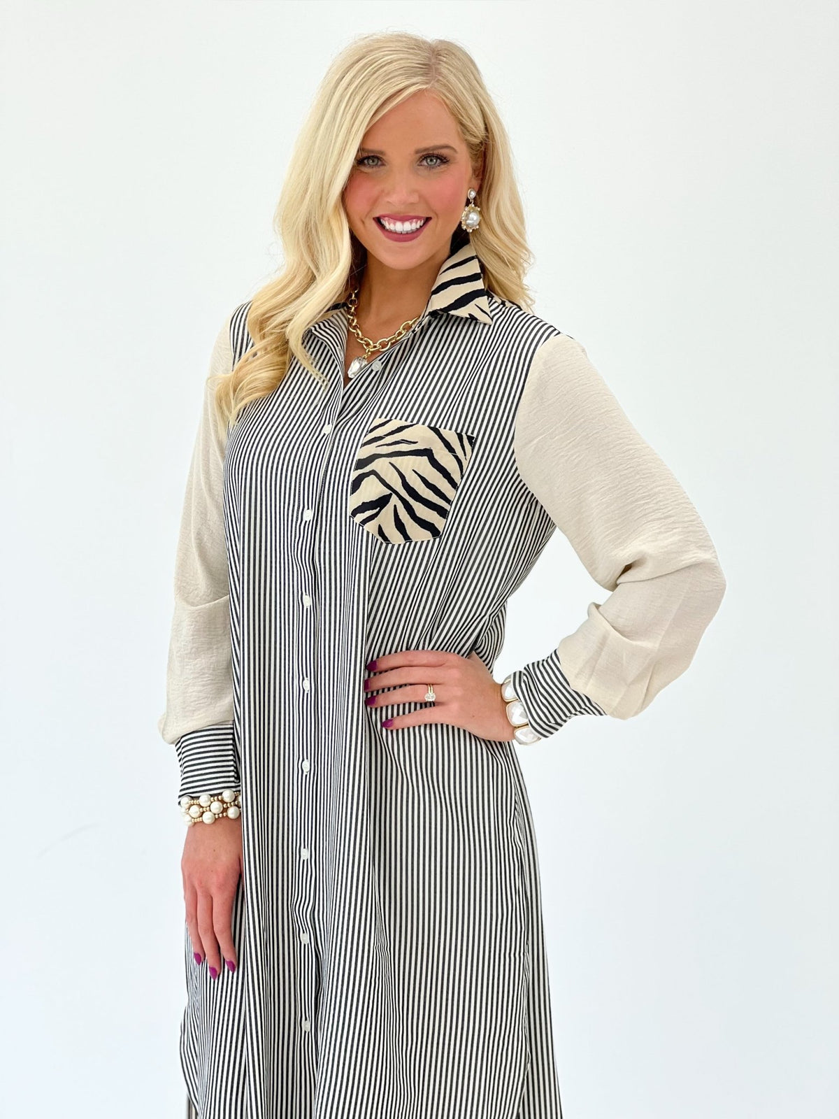 Black and white zebra print collared dress