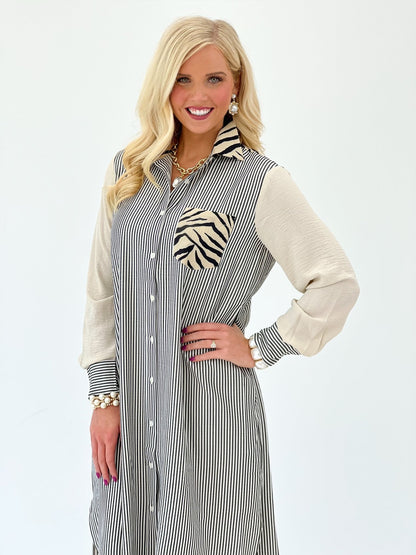 Black and white zebra print collared dress