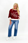 Dark Red Embroidery Gameday  Top