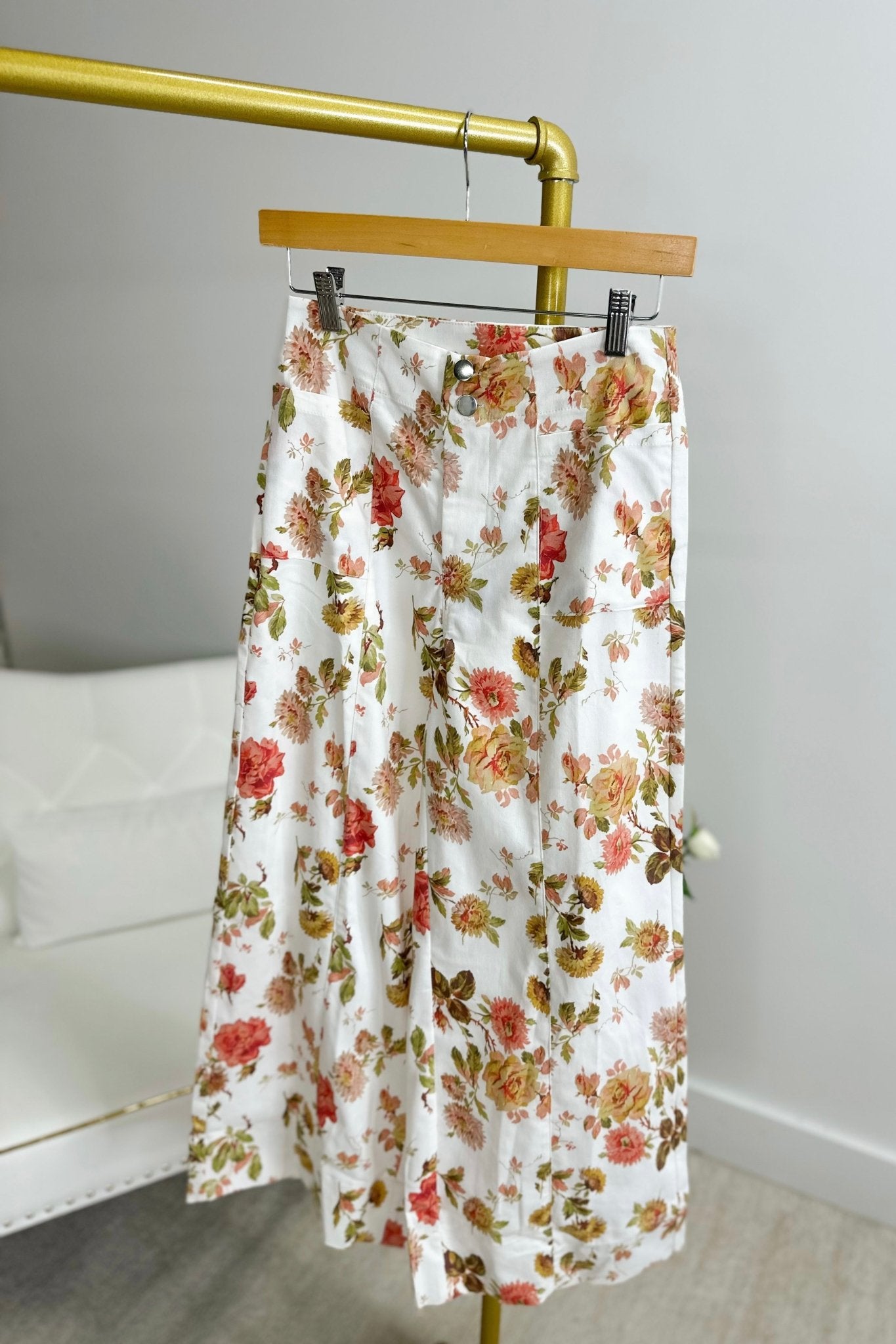 Off White Mix Floral Print Wide Leg Pants - Lavish BoutiqueBottoms