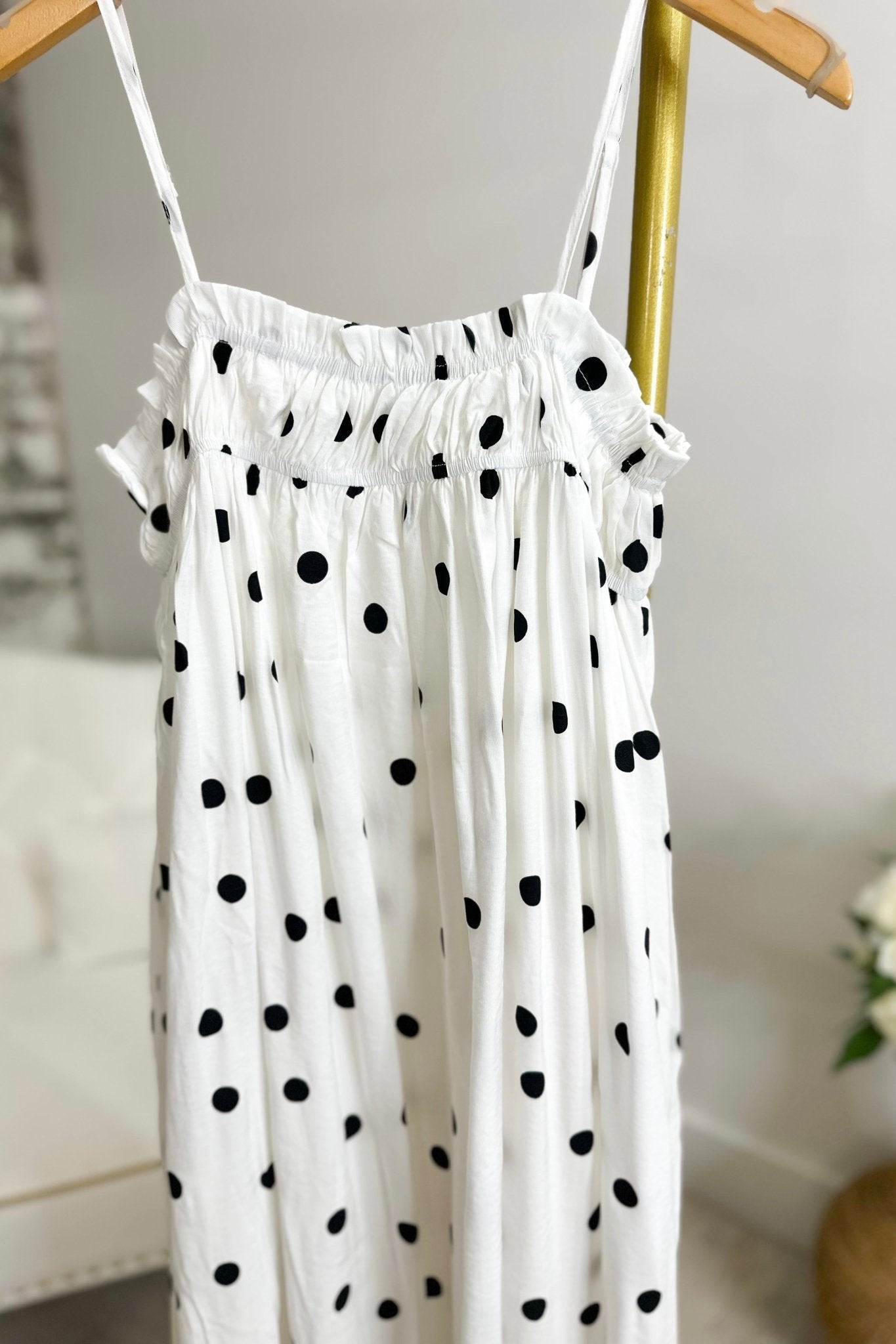 Maxi dress in off white with dotted bodice panelling