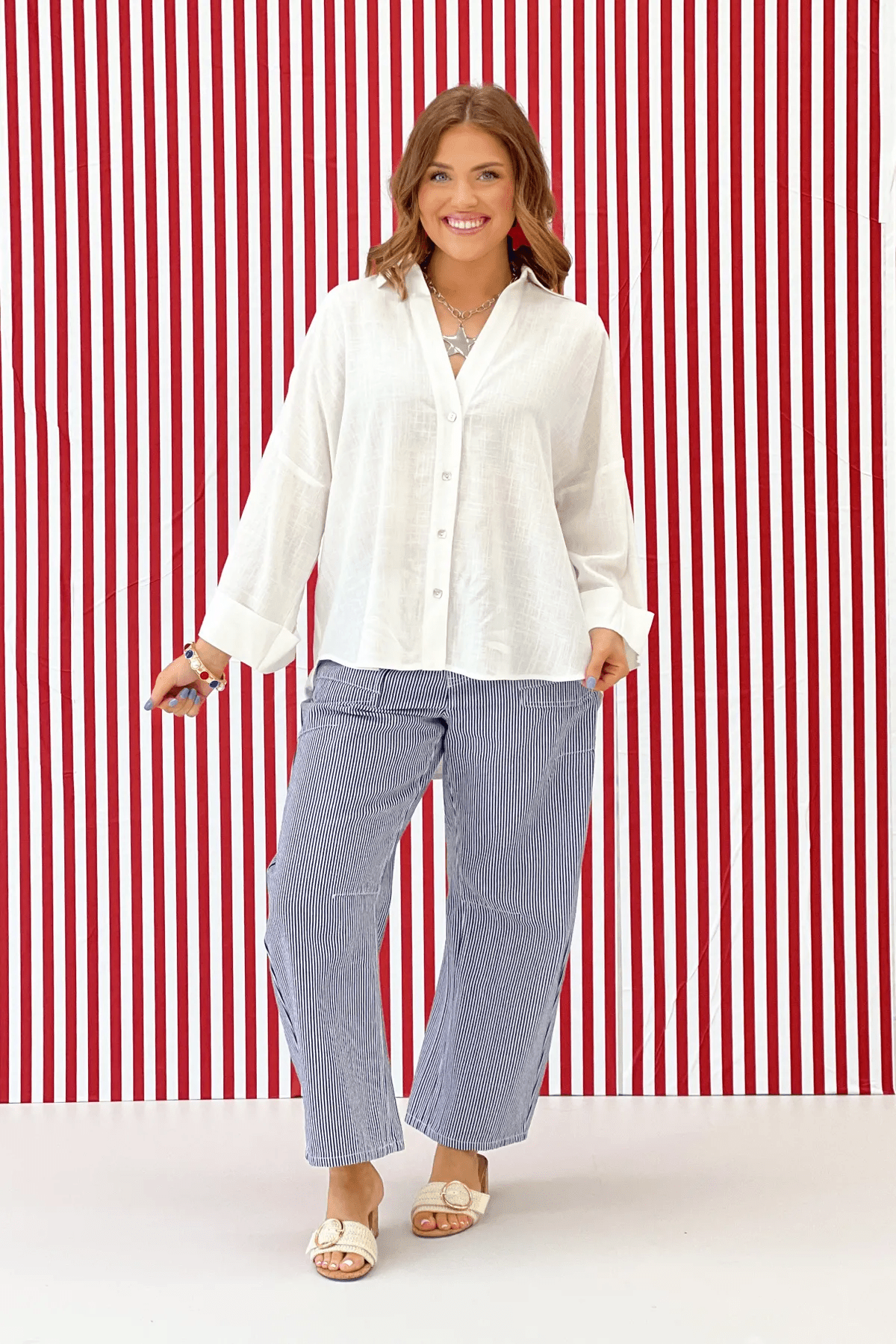 Off White Woven Button Front Top - Lavish Boutique Tops