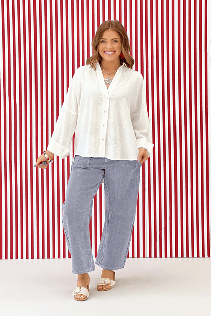 Off White Woven Button Front Top - Lavish Boutique Tops