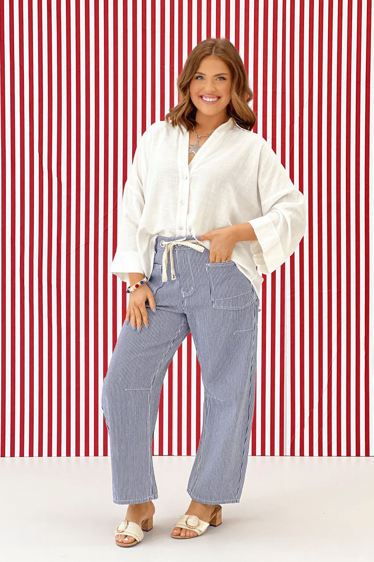 Off White Woven Button Front Top - Lavish Boutique Tops