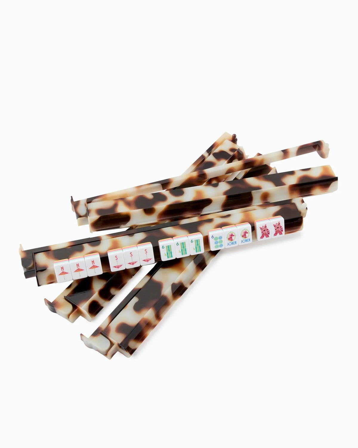 Blond tortoise mahjong rack and pusher set